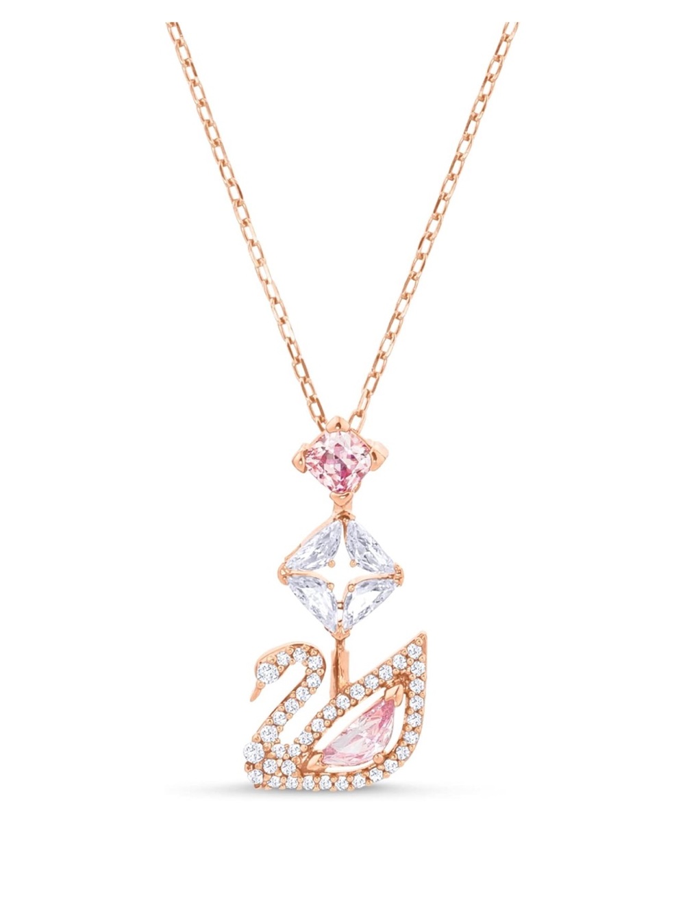 New Swarovski Rose Gold Dazzling Swan Pendant Necklace Pink & Clear Crystals
